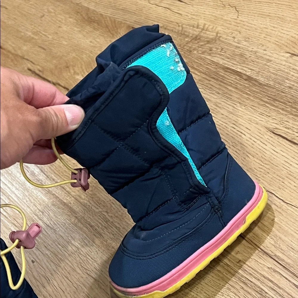 Kids Navy Snow Boots with Pink & Yellow Trim